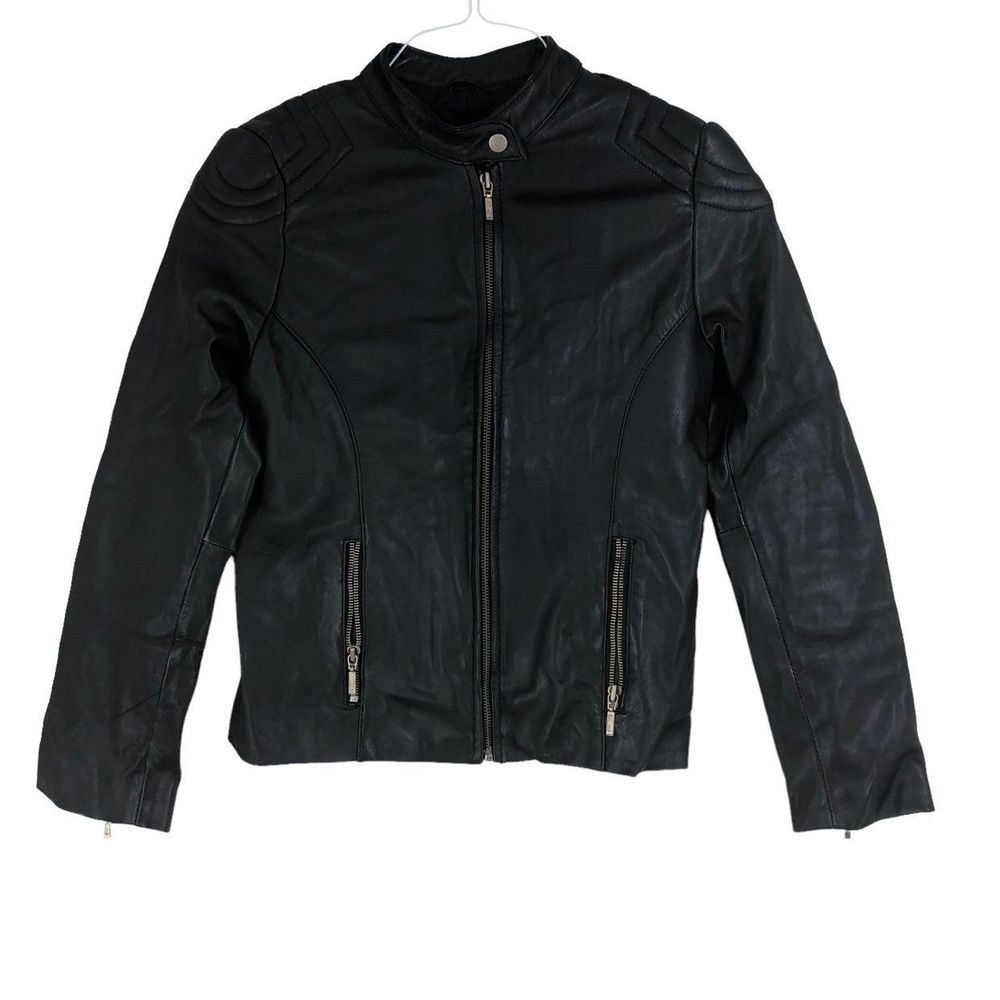 Black Leather Motorcycle/Biker Jacket by Heeli London sz L Elbow Protection